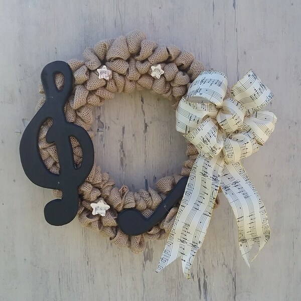 Music Wreath, Rustic Burlap Music Decor, Teacher Gift