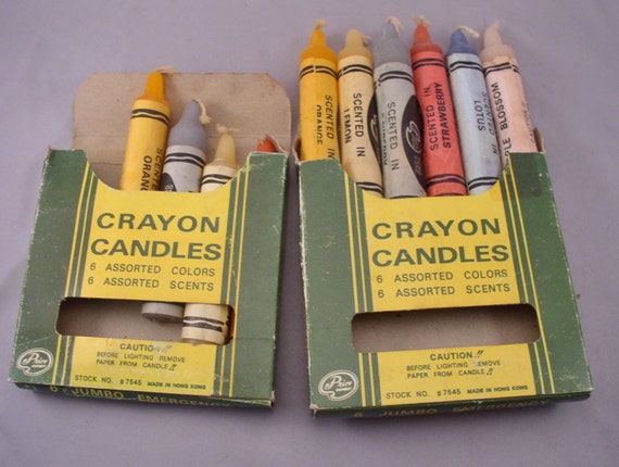 Vintage Jumbo Crayon Candles in 6 Assorted Scents, in Two 1950s Crayola-like  Boxes With 10 Candles. 