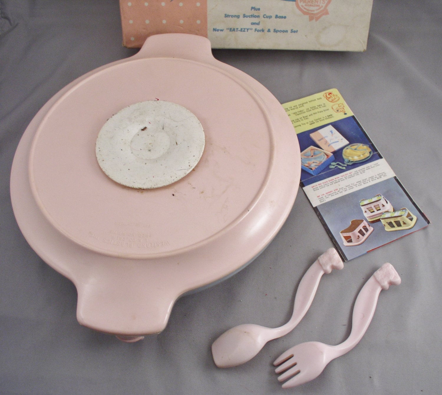 Vintage 1950s Tommee Tippee Hot Plate Diner Childs Plate Set with Eat