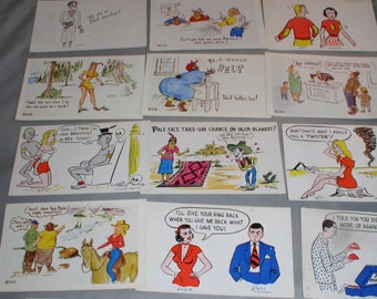 Lot of 20 Vintage RISQUE 1940s Humorous Post Cards - Most Unused