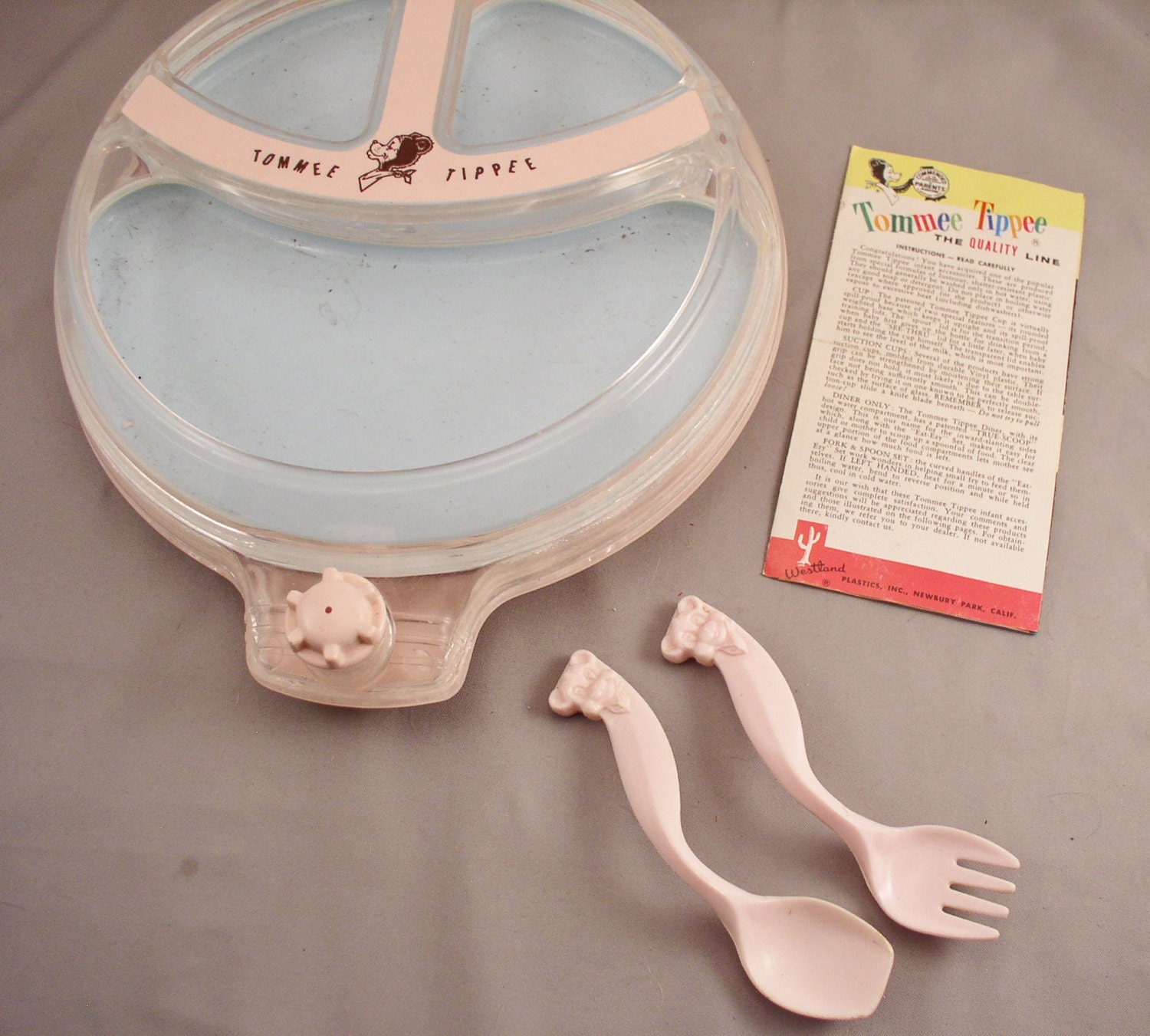 Vintage 1950s Tommee Tippee Hot Plate Diner Childs Plate Set with Eat
