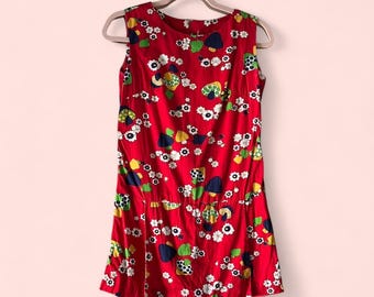 Rare 1960s Red Mushroom Print Romper