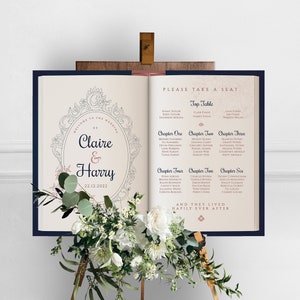 Fairytale Storybook Seating Plan | Navy & Blush | Literary | Library | Book | Table Plan | Custom Design | Custom Colours