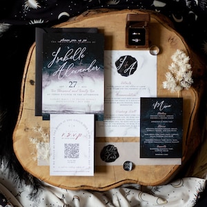 Galactic + Marble Invitation Set | Celestial | Modern | Night Sky | Starry Sky | Dark | Written in the Stars | Vellum - SAMPLE ONLY