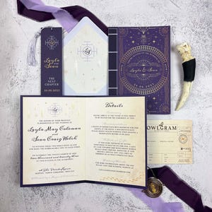 Wizard Spell Book Wedding Invitation Set | Magical | Mystical | Literary | Bookmark | Luxury Announcement | Printed + Shipped