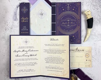 Wizard Spell Book Wedding Invitation Set | Magical | Mystical | Literary | Bookmark | Luxury Announcement | Printed + Shipped