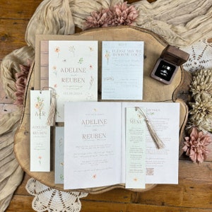 Wildflower Book Wedding Invitation Set | Rustic | Vintage | Literary | Library | Book | Bookmark | SAMPLE ONLY