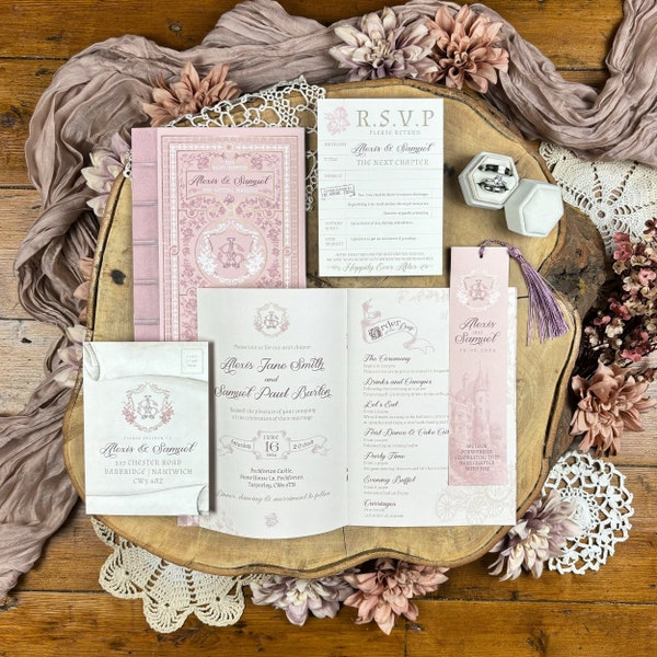 Fairytale Storybook Wedding Invitation Set | Turnable Book Pages | Literary | Classic Fairytale | Library | Book | Bookmark | SAMPLE ONLY