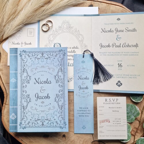 Be Our Guest Fairytale Book Wedding Invitation Set Literary Etsy