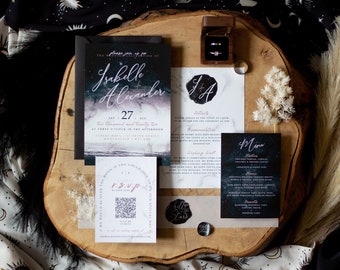 Galactic + Marble Invitation Set | Celestial | Modern | Night Sky | Starry Sky | Dark | Written in the Stars | Vellum - SAMPLE ONLY