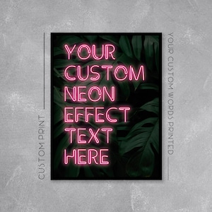 Custom Neon Quote / Lyrics Print - Add your favourite words - Neon Effect Poster - Music Art - Wall Art Illustration
