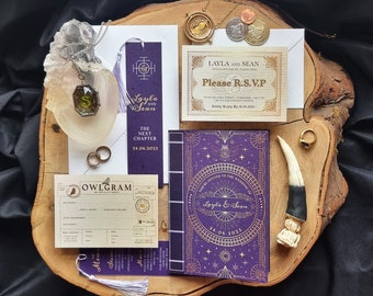 Wizard Spell Book Wedding Invitation Set | Magical | Mystical | Literary | Library | Book | Bookmark | SAMPLE ONLY