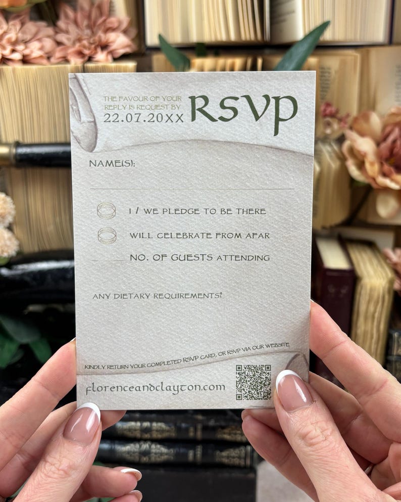 SAMPLE Elven Bookish Wedding Invitation Set | Middle-Earth | Fantasy Book Inspired Invite Suite | Luxury Literary Wedding Stationery 画像 7