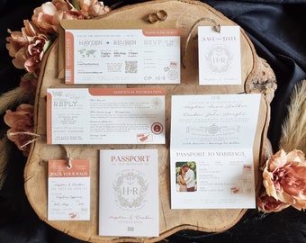 Wanderlust Wedding Passport Invitation Suite | Destination | Boarding Pass | Luggage Tag | Boho | Nautical | Vintage | Luxury | SAMPLE
