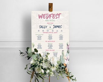 Boho Festival Wedding Seating Plan | Rock n Roll | Wedfest | Countryside | Outdoor | Music | Table Plan | Custom Design | Custom Colours