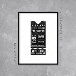 Personalised Ticket Stub Print / Poster - Add your favourite gig / concert - Retro Music Art - Wall Art Illustration
