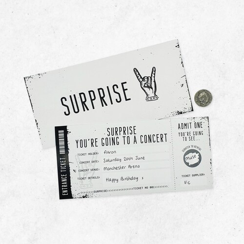 Scratch Reveal Concert Ticket DIY Surprise Gift Card Etsy UK Scratch Reveal Concert Ticket DIY Surprise Gift Card Etsy UK