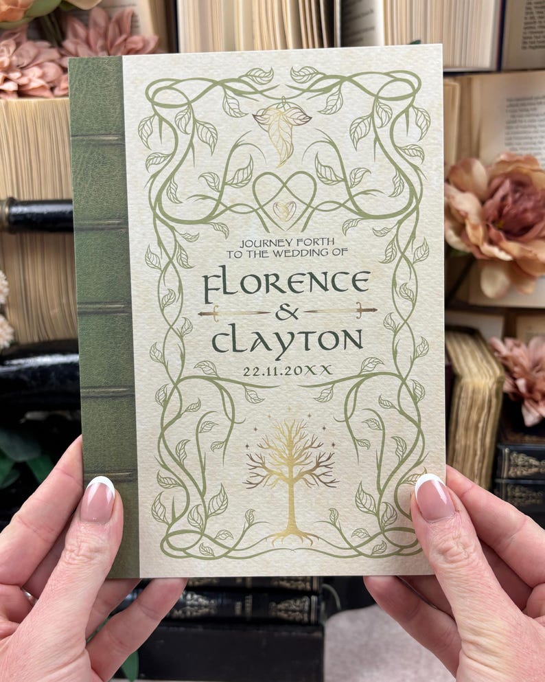 SAMPLE Elven Bookish Wedding Invitation Set | Middle-Earth | Fantasy Book Inspired Invite Suite | Luxury Literary Wedding Stationery 画像 4