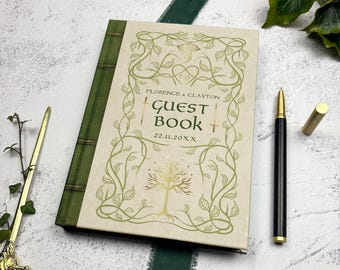 Elven Wedding Guest Book | Library | Reception | Bookish | Literary Hardback Book | Custom Middle Earth Keepsake | Fantasy Storybook