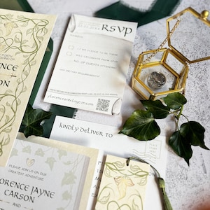SAMPLE Elven Bookish Wedding Invitation Set | Middle-Earth | Fantasy Book Inspired Invite Suite | Luxury Literary Wedding Stationery 画像 10