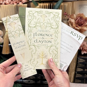 SAMPLE Elven Bookish Wedding Invitation Set | Middle-Earth | Fantasy Book Inspired Invite Suite | Luxury Literary Wedding Stationery 画像 3