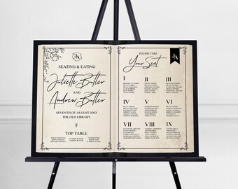 Library Book Seating Plan | Black | Literary | Love Story | Moody | Gothic Table Plan | Custom Design | Custom Colours