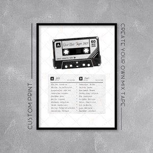 Personalised Mix Tape Print / Poster - Add your favourite songs - Retro Music Art - Wall Art Illustration