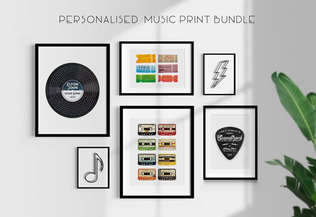 Custom Music Gallery Wall Print Bundle Personalised Prints 6 Poster Set