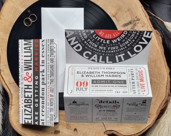 Rock n Roll Theme Wedding Invitation Suite | Music | Alternative | Concert Ticket | Concertina | Trifold | Modern | Luxury | Unique | SAMPLE