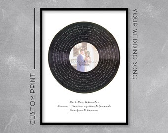 Personalised First Dance Record Print / Poster - Add your wedding photo and details - First Dance Song Lyrics - Wall Art Illustration