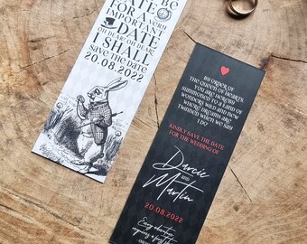 Alice in Wonderland Bookmark Save the Date | Wedding Announcement | Invitation | Literary | Literature | Book Lover | SAMPLE ONLY