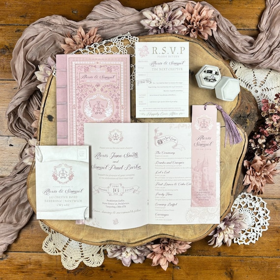 Fairytale Storybook Wedding Invitation Set | Turnable Book Pages | Literary | Classic Fairytale | Library | Book | Bookmark | SAMPLE ONLY