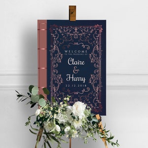 Fairytale Storybook Welcome Sign | Navy & Blush | Literary | Library | Book | Wedding Sign | Custom Design | Custom Colours