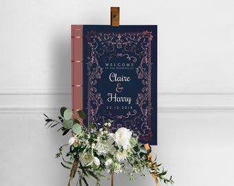 Fairytale Storybook Welcome Sign | Navy & Blush | Literary | Library | Book | Wedding Sign | Custom Design | Custom Colours