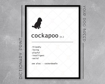 COCKAPOO Dog Dictionary Print - Typography Print - Wall Art - Dog Love - Pet Print - Breed Definition - Dictionary Page Art - Custom