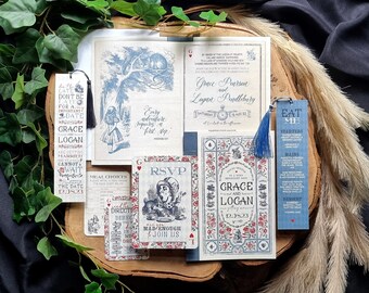 Alice in Wonderland Book Wedding Invitation Set | Literary | Library | Bookmark | Unique | Fairytale | Vintage | SAMPLE ONLY