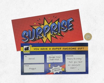 Scratch Reveal Comic Style Ticket - DIY Surprise Gift Card - Surprise Reveal Gift