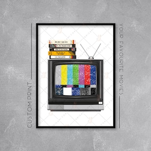 Personalised Retro TV + Video Tape Print / Poster - Add your favourite movies - Retro Movie Art - Wall Art Illustration