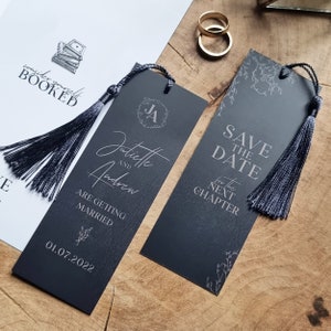 Black Monogram Bookmark Save the Date | Wedding Announcement | Invitation | Literary | Literature | Book Lover | SAMPLE ONLY