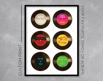 Personalised Vinyl Record Print / Poster - Add your favourite songs - Retro Music Art - Wall Art Illustration
