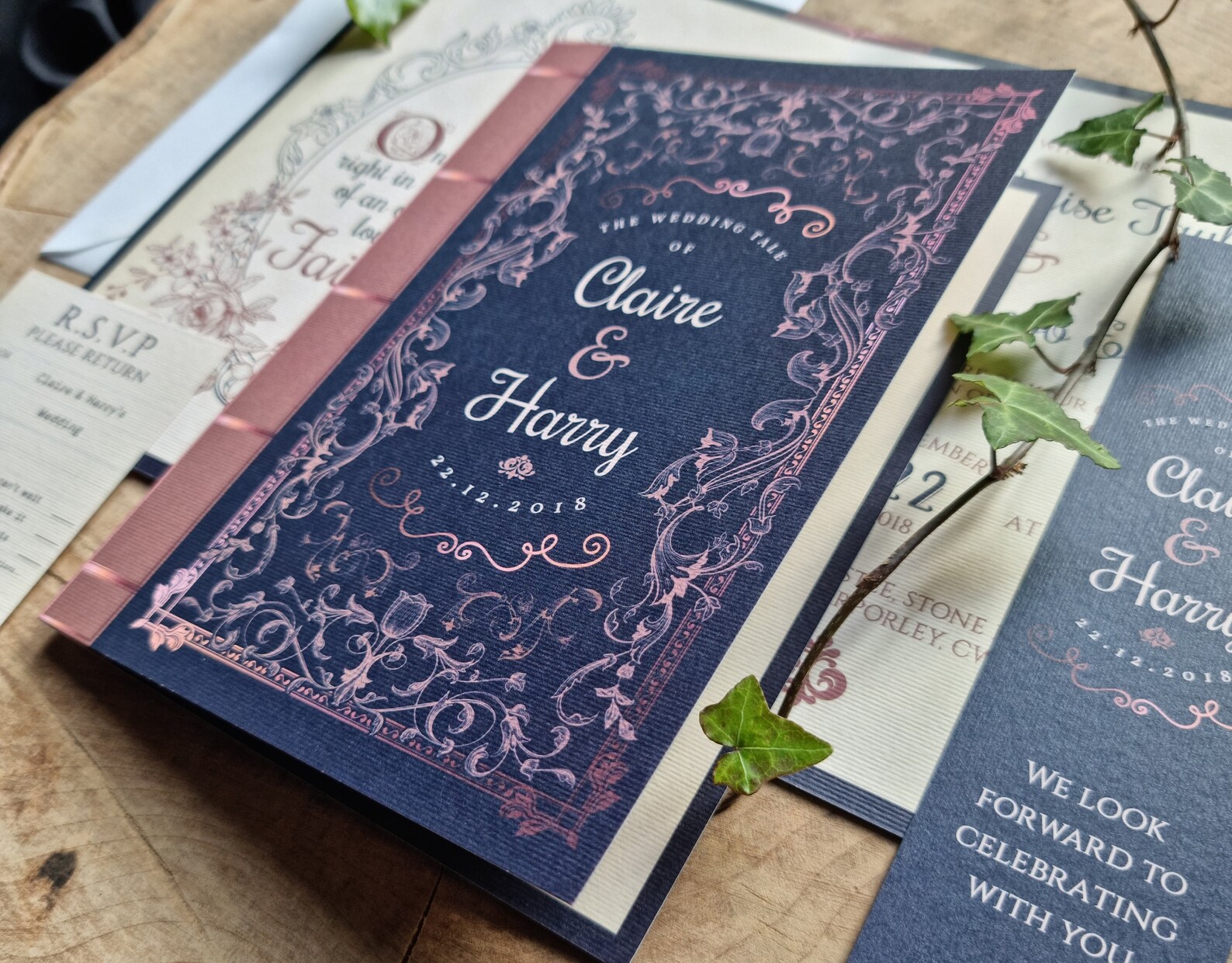 Fairytale Storybook Wedding Invitation Set Navy & Blush | Etsy