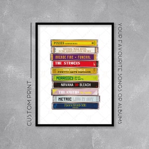 Personalised Cassette Case Stack Print / Poster - Add your favourite songs or albums - Retro Music Art - Wall Art Illustration