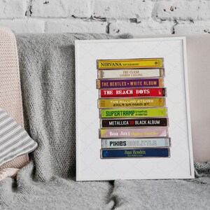 Personalised Cassette Case Stack Print / Poster - Add your favourite songs or albums - Retro Music Art - Wall Art Illustration image 5