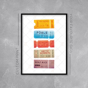 Personalised Ticket Stub Print / Poster - Add your favourite gigs / concerts - Retro Music Art - Wall Art Illustration