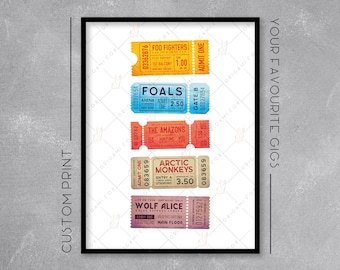 Personalised Ticket Stub Print / Poster - Add your favourite gigs / concerts - Retro Music Art - Wall Art Illustration