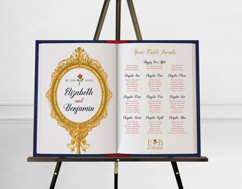 Be Our Guest Library Book Style Seating Plan Literary Fairytale Enchanting Table Plan Custom Design Custom Colours image 1