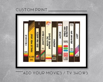 Personalised Landscape Retro Video Tape Print / Poster - Add your favourite movies or TV Shows - Retro Movie Art - Wall Art Illustration