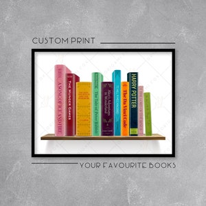 Personalised Bookshelf Print / Poster - Add your favourite books - Retro Literature Art - Wall Art Illustration