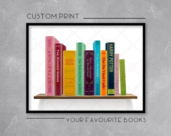 Personalised Bookshelf Print / Poster - Add your favourite books - Retro Literature Art - Wall Art Illustration