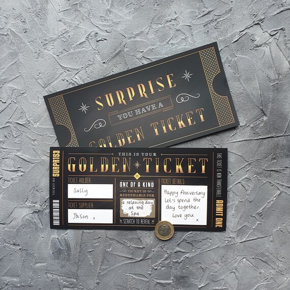 Scratch Reveal Golden Ticket Diy Surprise Gift Card Etsy